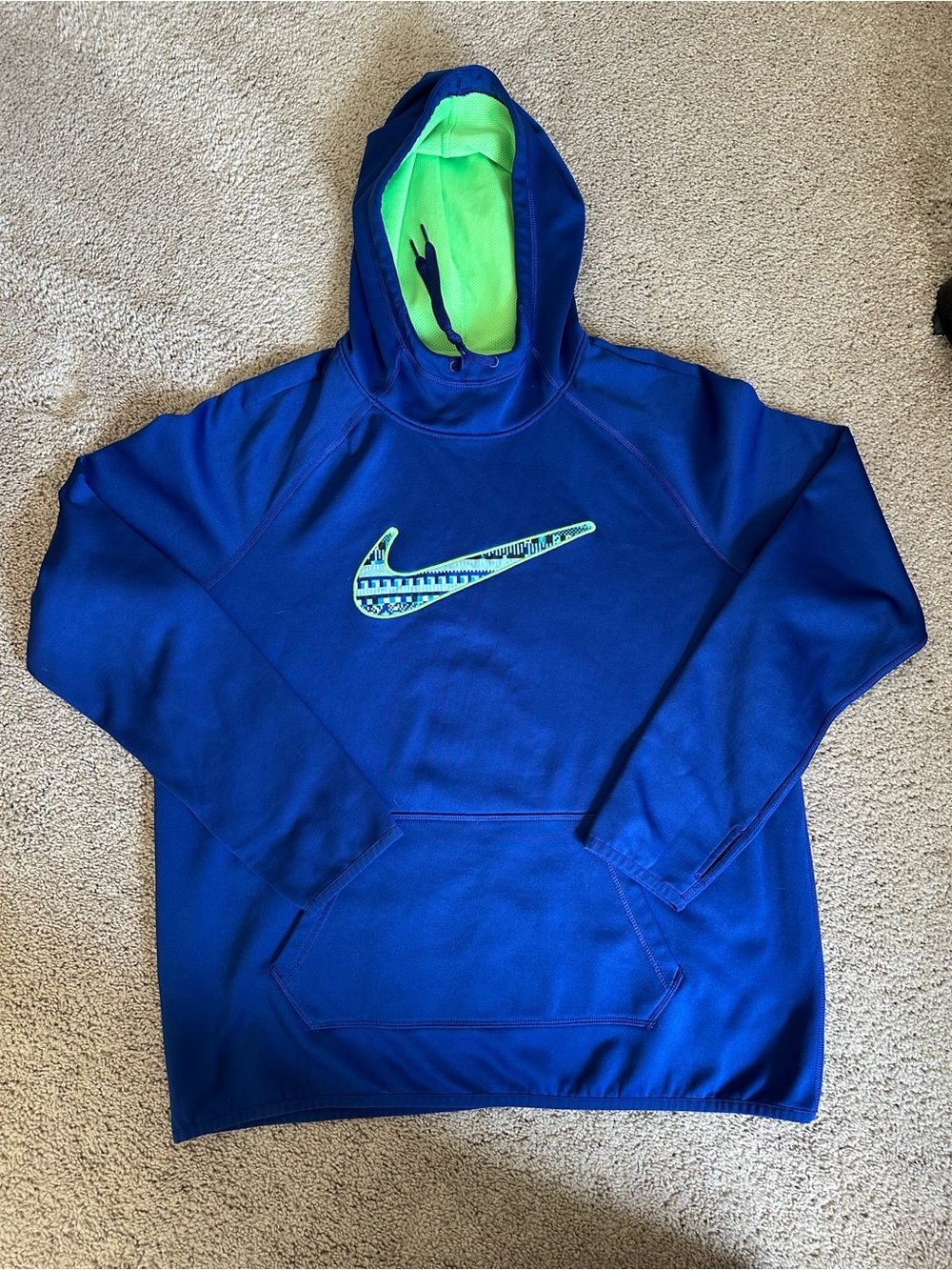 Nike Women’s  Royal Blue Pullover Crewneck Hoodie with Neon Green Lined Hood